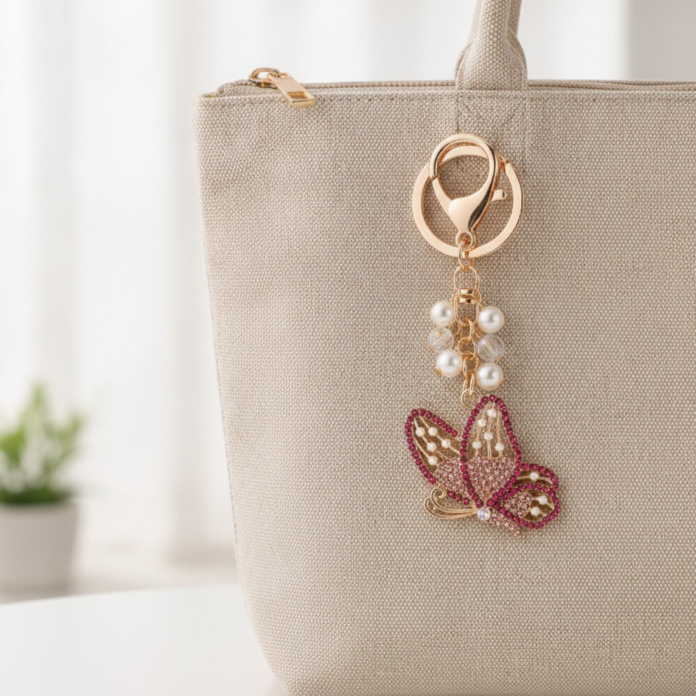 Sparkle Butterfly Charm Keychain - Pink