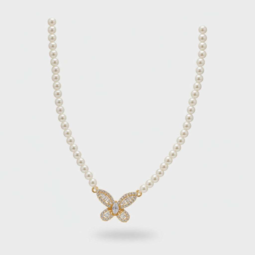 Pearl Necklace With Butterfly Charm Pendant – jewelry (view 1)