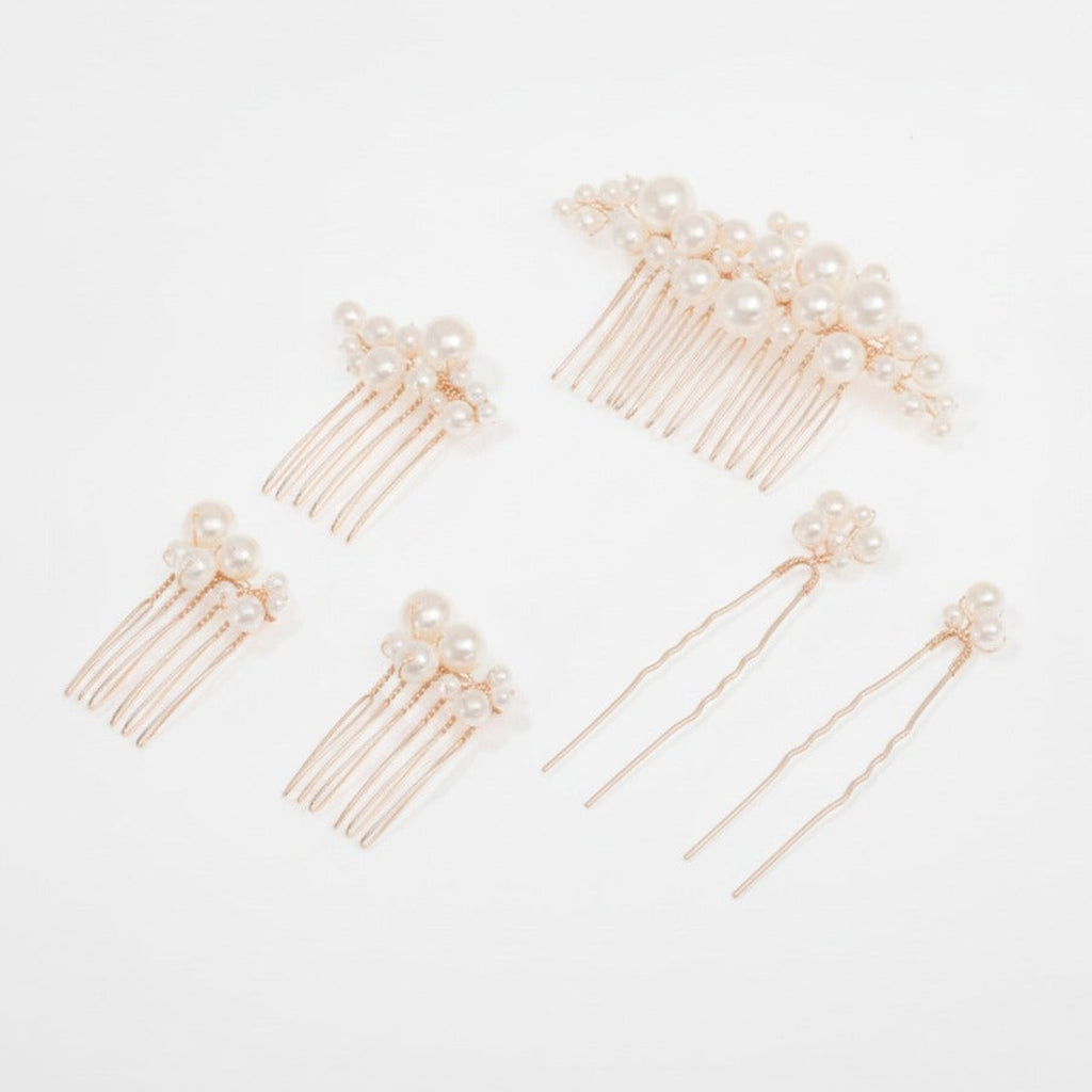 Pearl Hair Pin Set - Silver & White Pearl