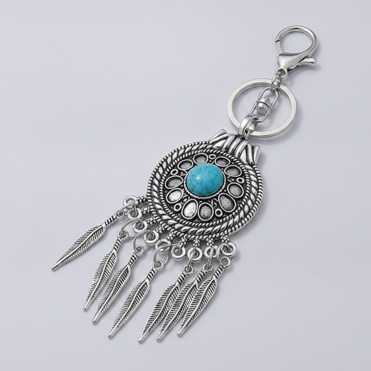 Turquoise Dreamcatcher Keychain - Silver