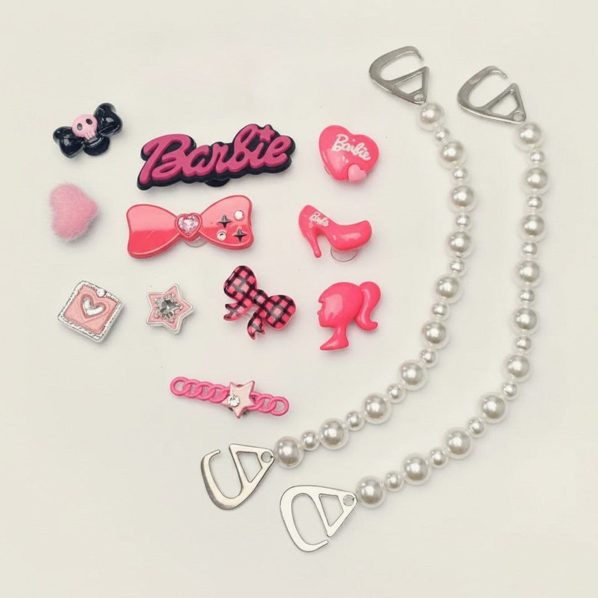 Barbiecore Shoe Charms & Pearl Chains Set – apparel accessories (view 1)