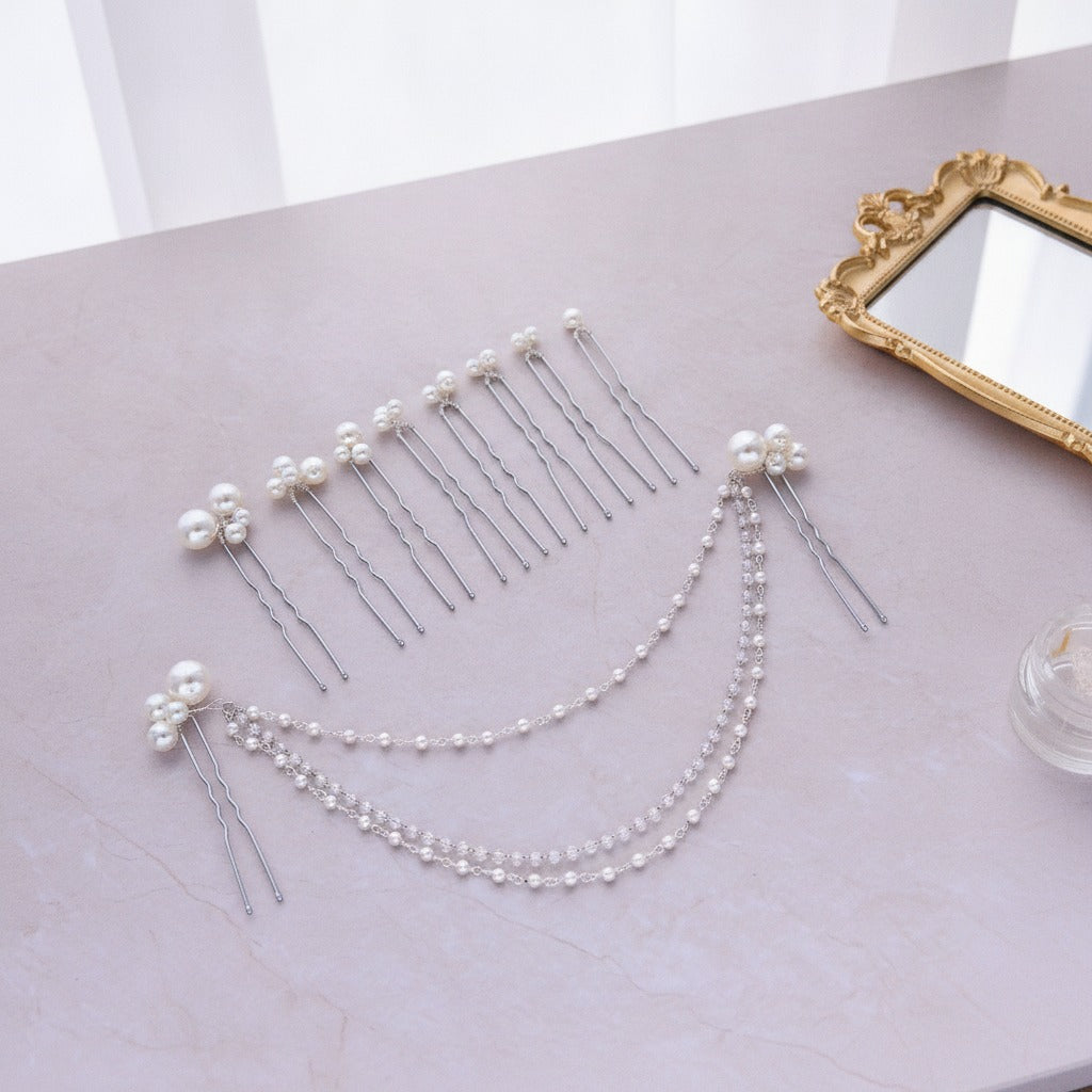 Pearl Hair Pin Set - Silver Pearl