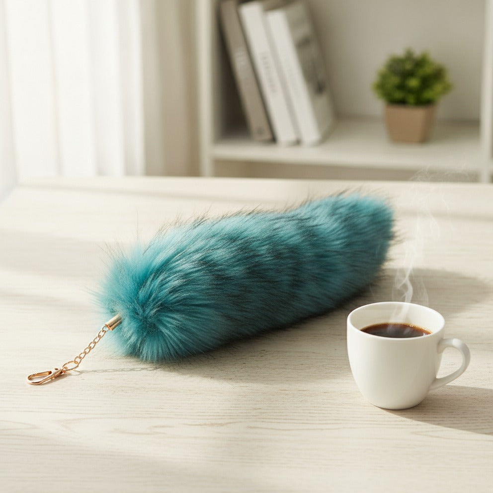 Fluffy Faux Fur Tail Keychain - Peacock Blue