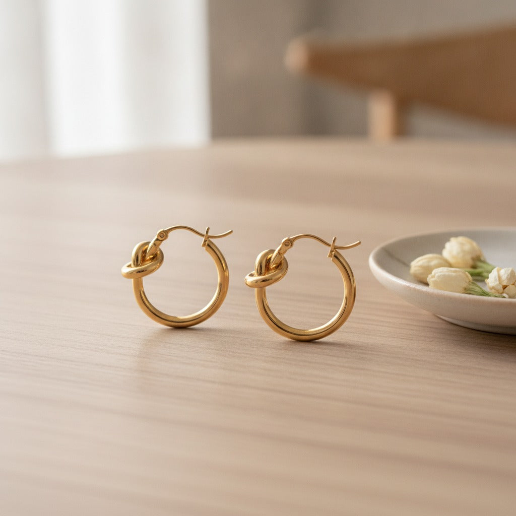 Twisted Knot Hoop Earrings - Gold
