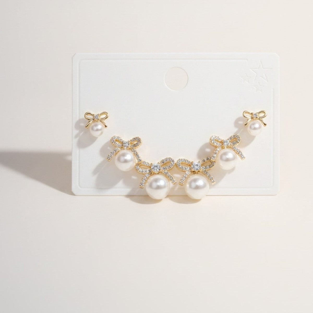 Elegant Pearl Bow Stud & Crawler Earring Set – jewelry (view 1)