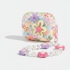 Floral Charm Earbud Case with Beaded Chain - Pastel Floral (for AirPods Pro 2)