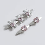 Gemstone Heart Claw Hair Clip Set - Pink Bear – hair accessories (view 1)