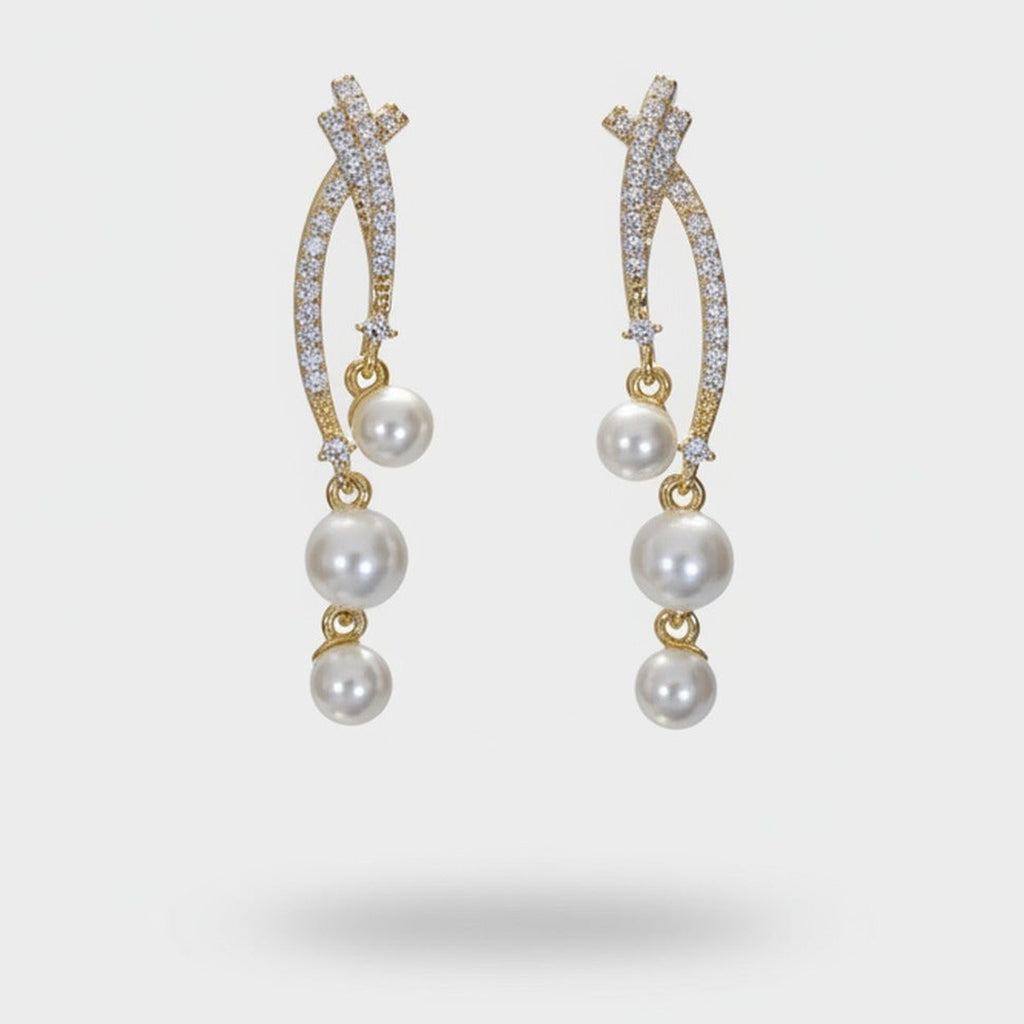 Pearl Drop Rhinestone Twist Earrings – jewelry (view 1)