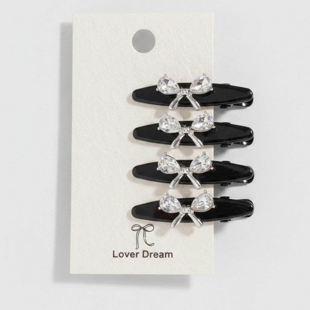 Rhinestone Clip Hair Pin Set - Bow Rhinestone – hair accessories (view 1)