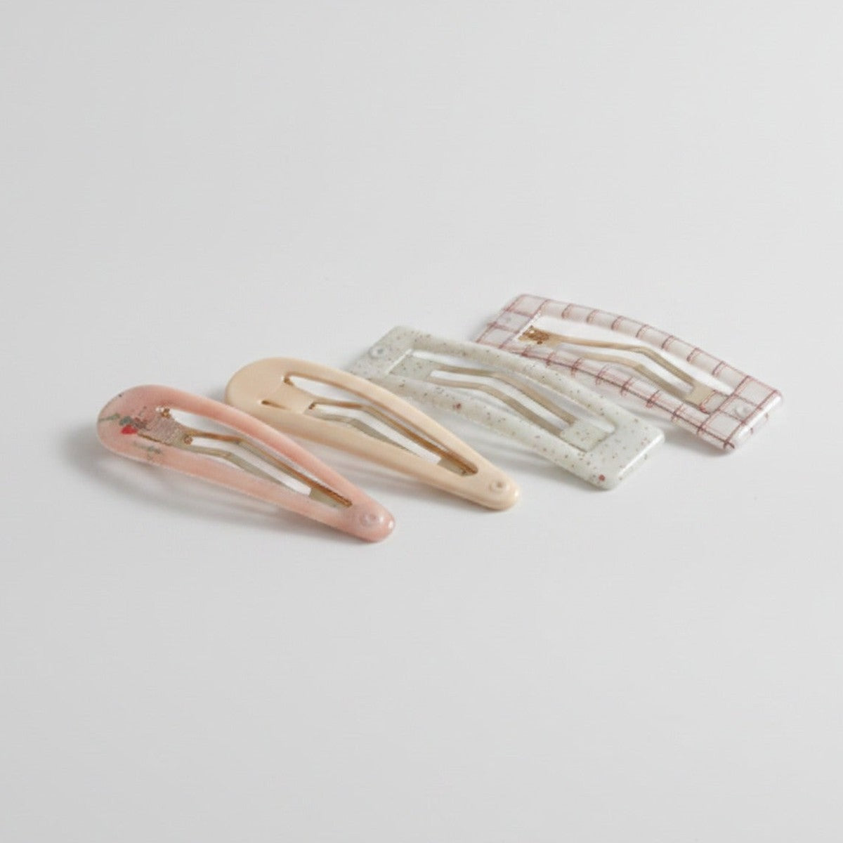 Le Ting Printed Snap Hair Clip Set - Pink Peach Stripe Floral – hair accessories (view 1)