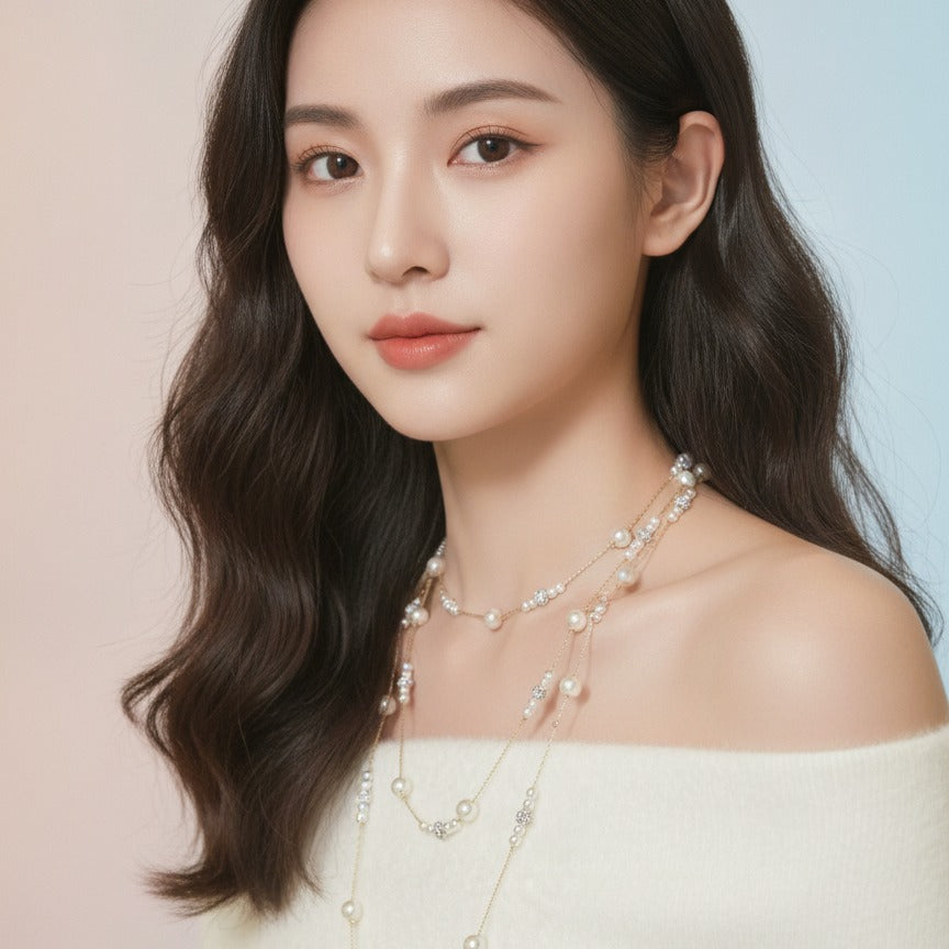 Layered Pearl & Star Necklace - Gold
