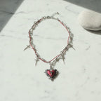Thorned Heart Pendant Necklace - Silver & Burgundy