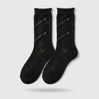 Black Lace Bow Heart Crew Socks – apparel accessories (view 1)