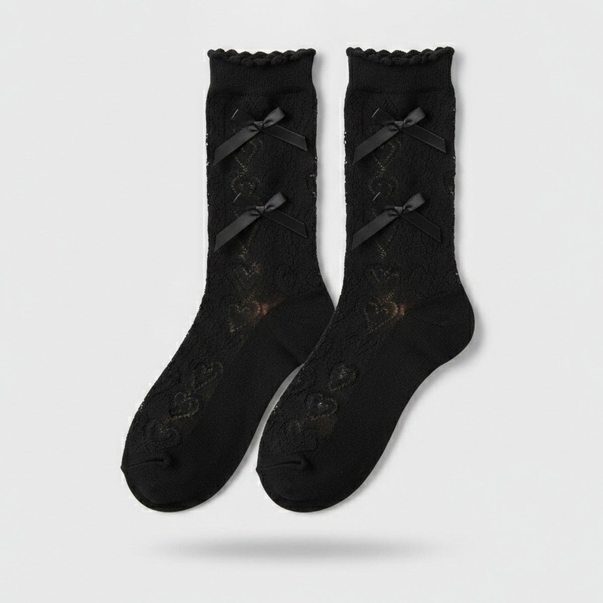 Black Lace Bow Heart Crew Socks – apparel accessories (view 1)