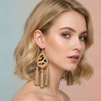 Leopard Print Tassel Drop Earrings - Light Brown