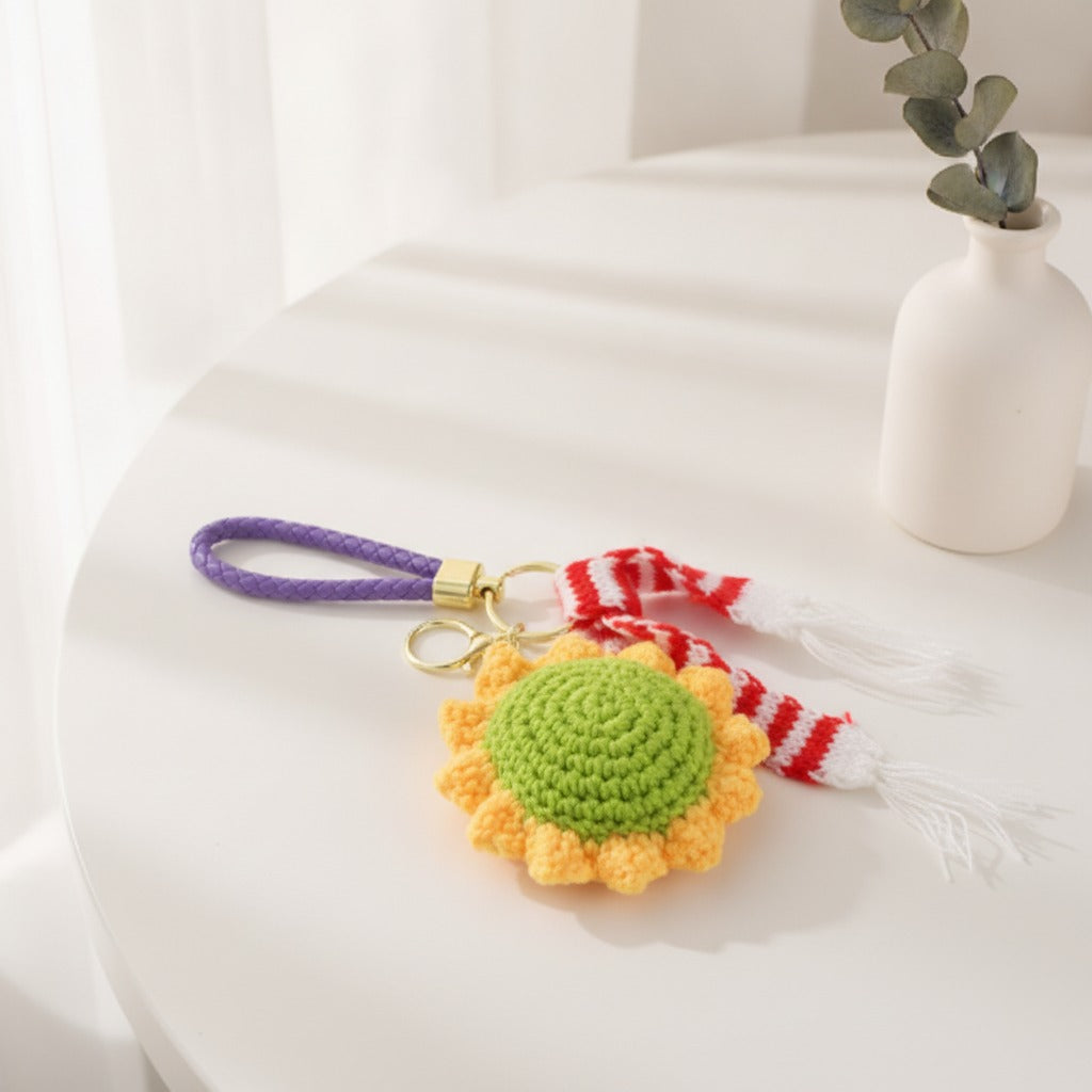 Crochet Sunflower Keychain Charm - Yellow & Green