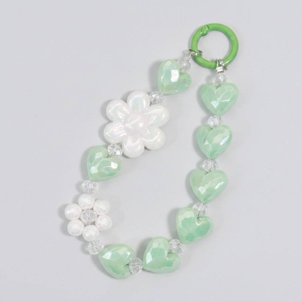 Beaded Heart Charm Keychain - Green