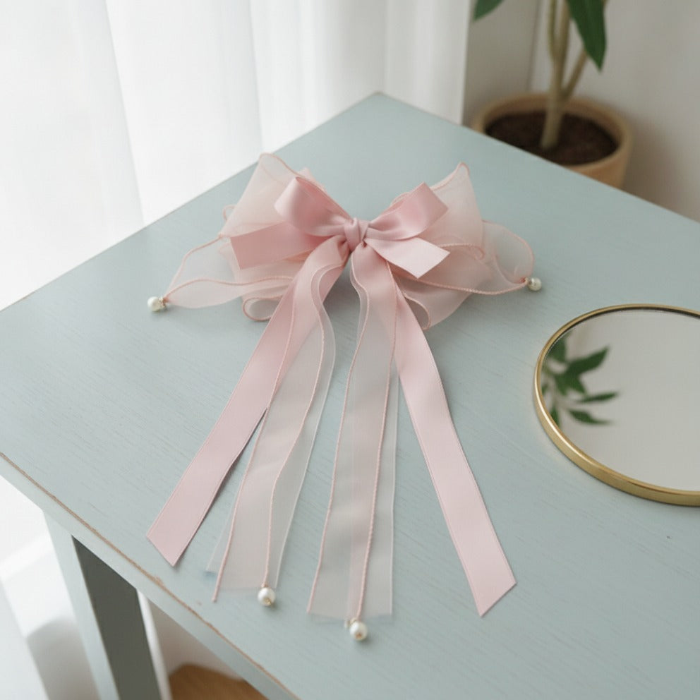 Sheer Bow Hair Claw - Soft Pink