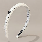 Rhinestone Studded Padded Headband Bow - Beige Polka Dot Hair Clip – hair accessories (view 1)