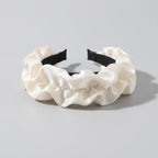 Ruched Fabric Padded Headband - Beige Intestine Ruffle 6cm – hair accessories (view 1)
