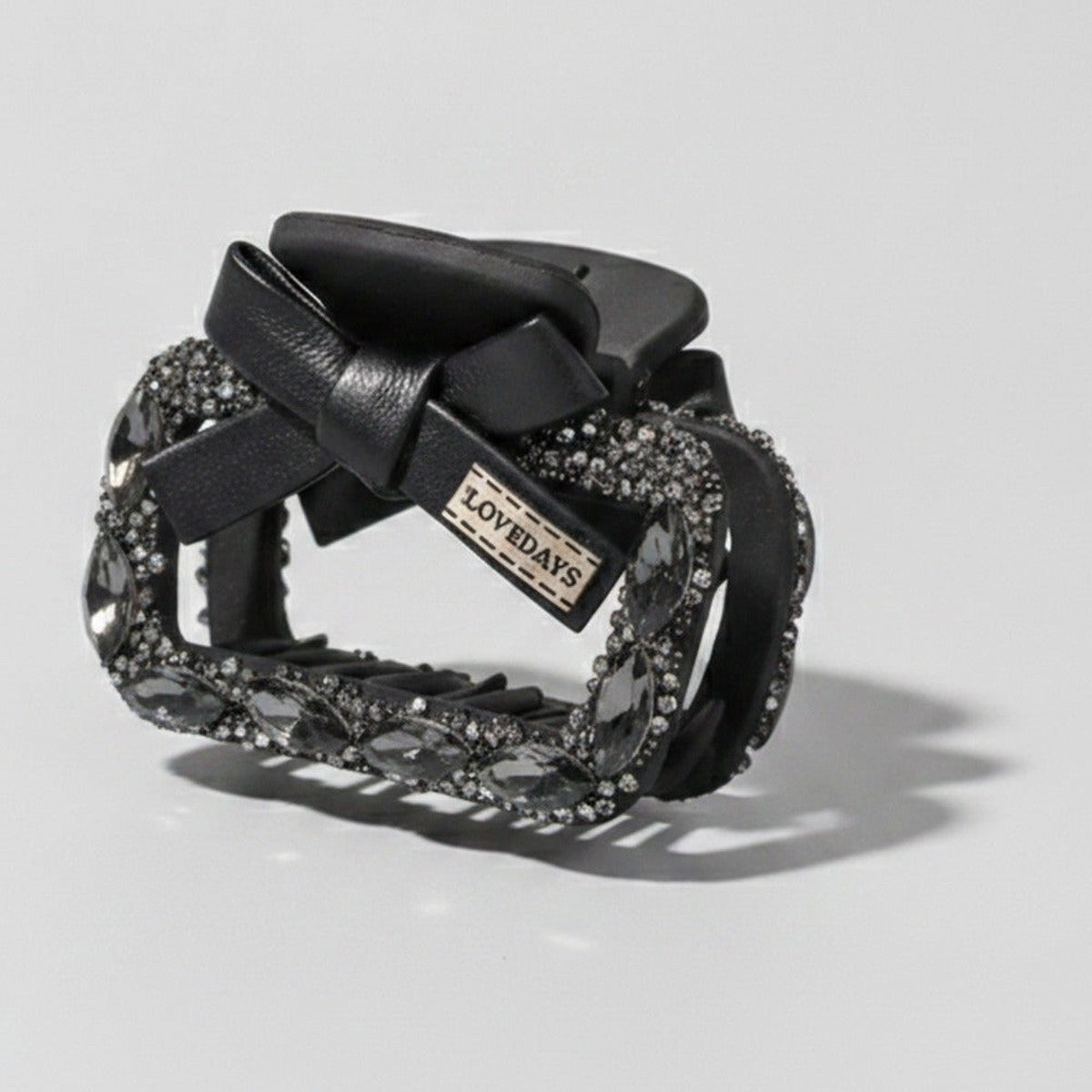 Rhinestone Studded Leather Hair Claw - Black Square Clip – hair accessories (view 1)
