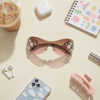 Jeweled Shield Sunglasses Pink Gradient