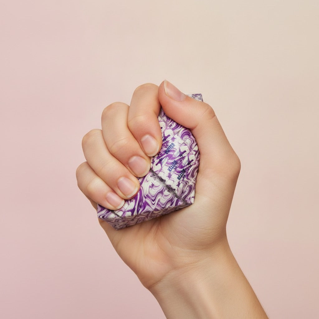 Purple Swirl Marbled Butter Sticks - squeeze in hand