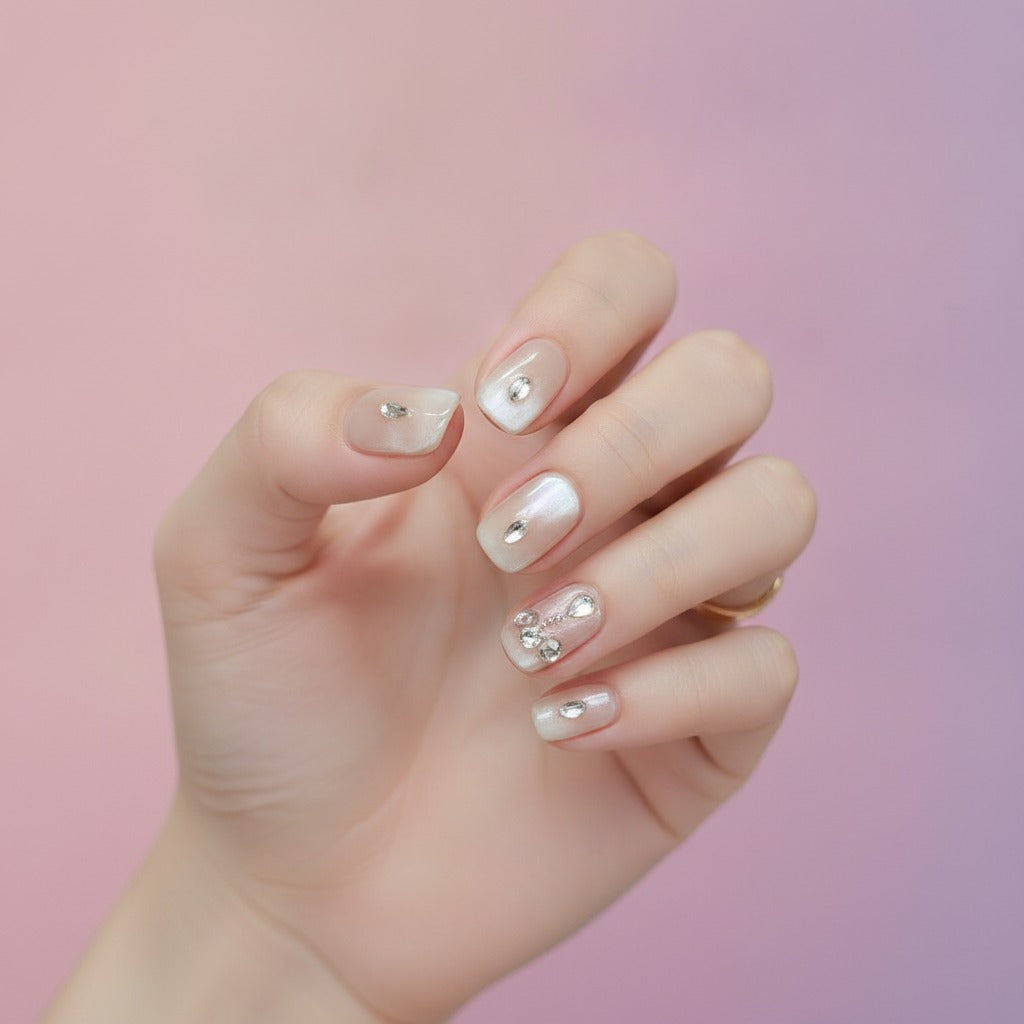 Glam Rhinestone Press-On Nails Set - Nude Rhinestone