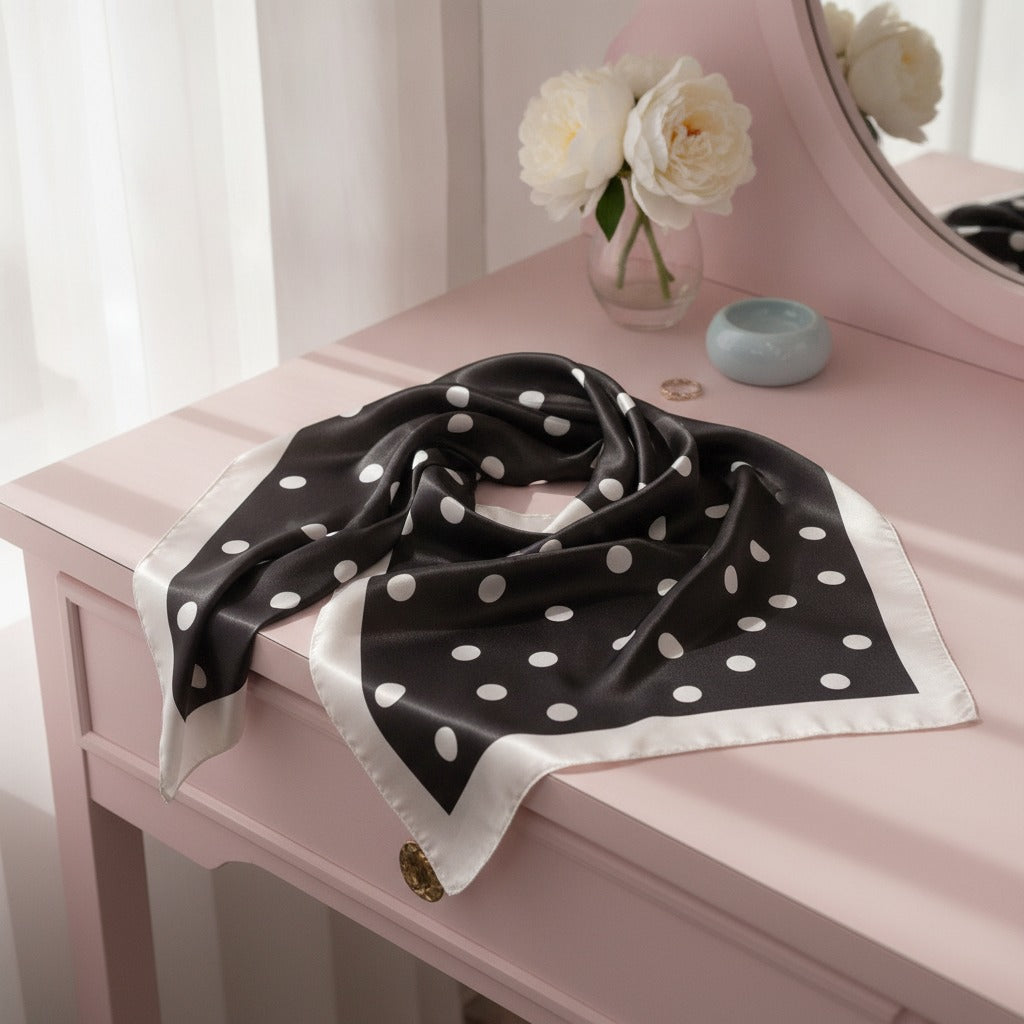 Polka Dot Satin Square Scarf - Pink