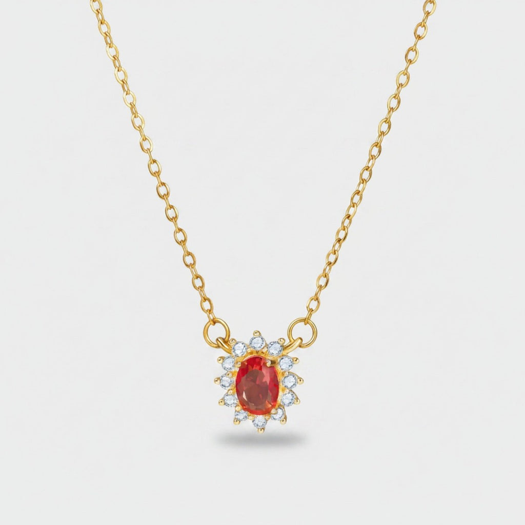 Red Oval Rhinestone Flower Pendant Gold Chain Necklace – jewelry (view 1)