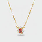 Red Oval Rhinestone Flower Pendant Gold Chain Necklace – jewelry (view 1)