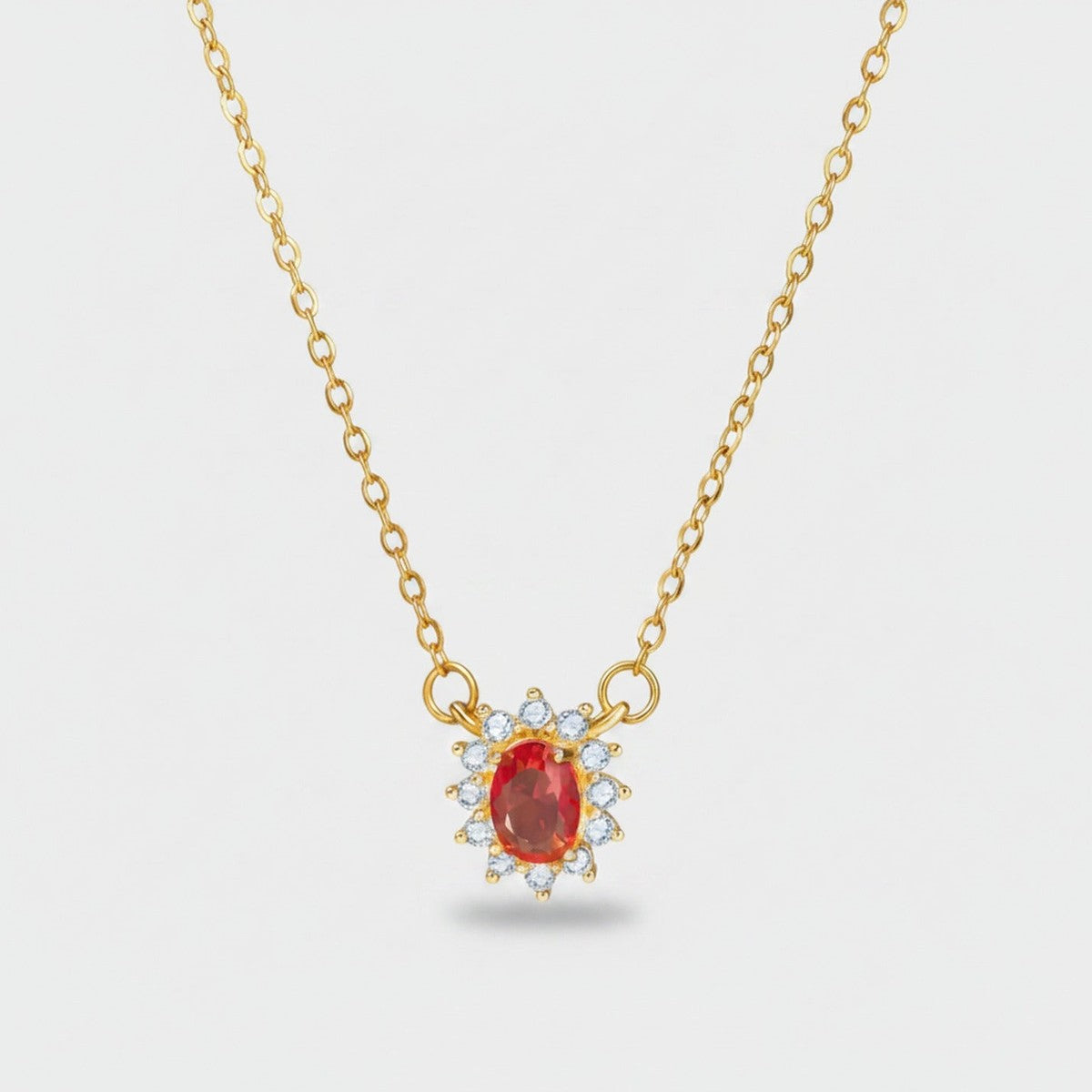 Red Oval Rhinestone Flower Pendant Gold Chain Necklace – jewelry (view 1)