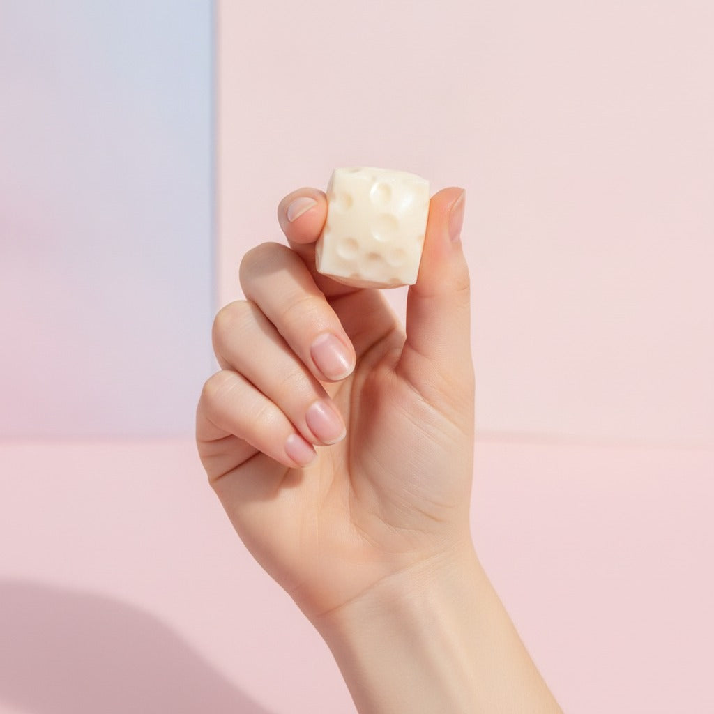 Swiss Cheese Block Shaped Candles - squeeze in hand