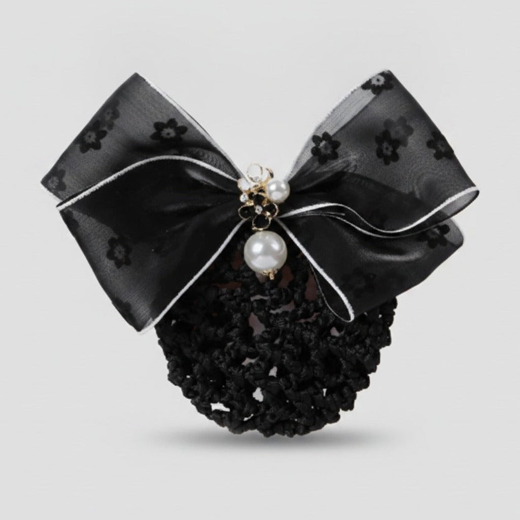 Floral Mesh Bow Hair Claw - Black Floral