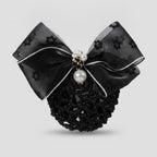 Floral Mesh Bow Hair Claw - Black Floral
