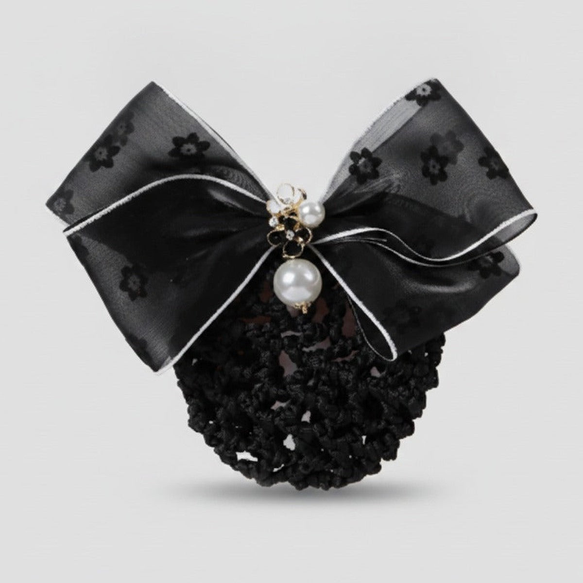 Floral Mesh Bow Hair Claw - Black Floral