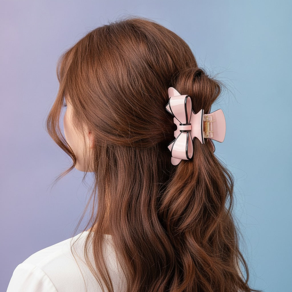 Bow Hair Claw Clip Elegant Women - Pink