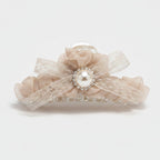 Pearl Beaded Bow Hair Claw Clip - Light Caramel – hair accessories (view 1)