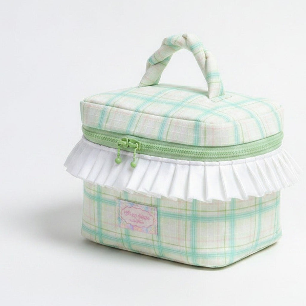 Cosmetic Bag With Ruffle Trim - Green Gingham – bags & wallets (view 1)