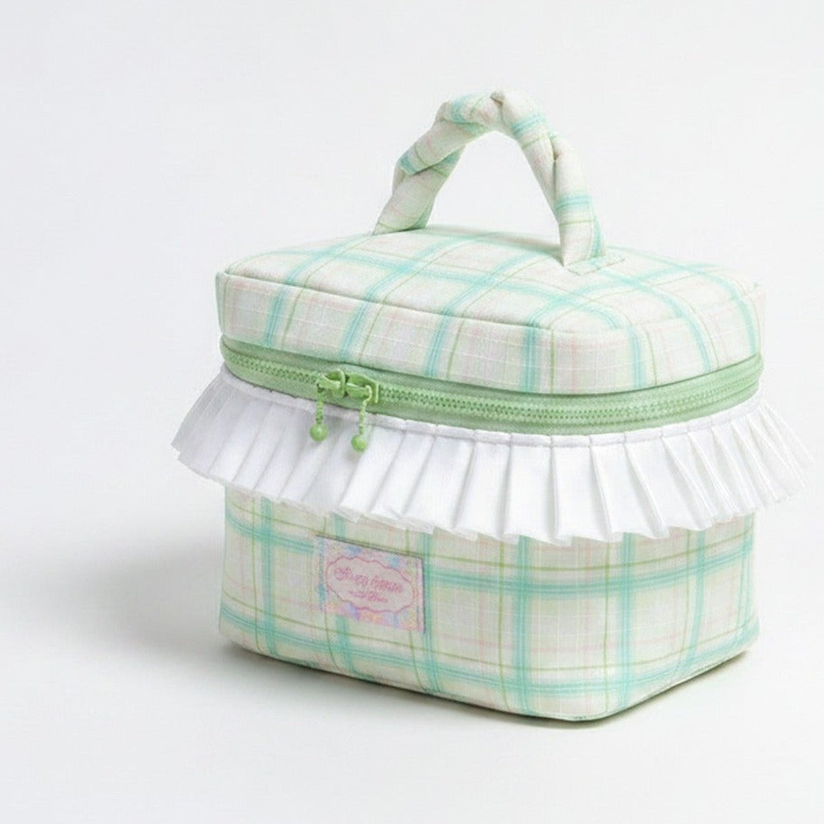 Cosmetic Bag With Ruffle Trim - Green Gingham – bags & wallets (view 1)