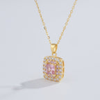 Square Crystal Pendant Necklace - Gold