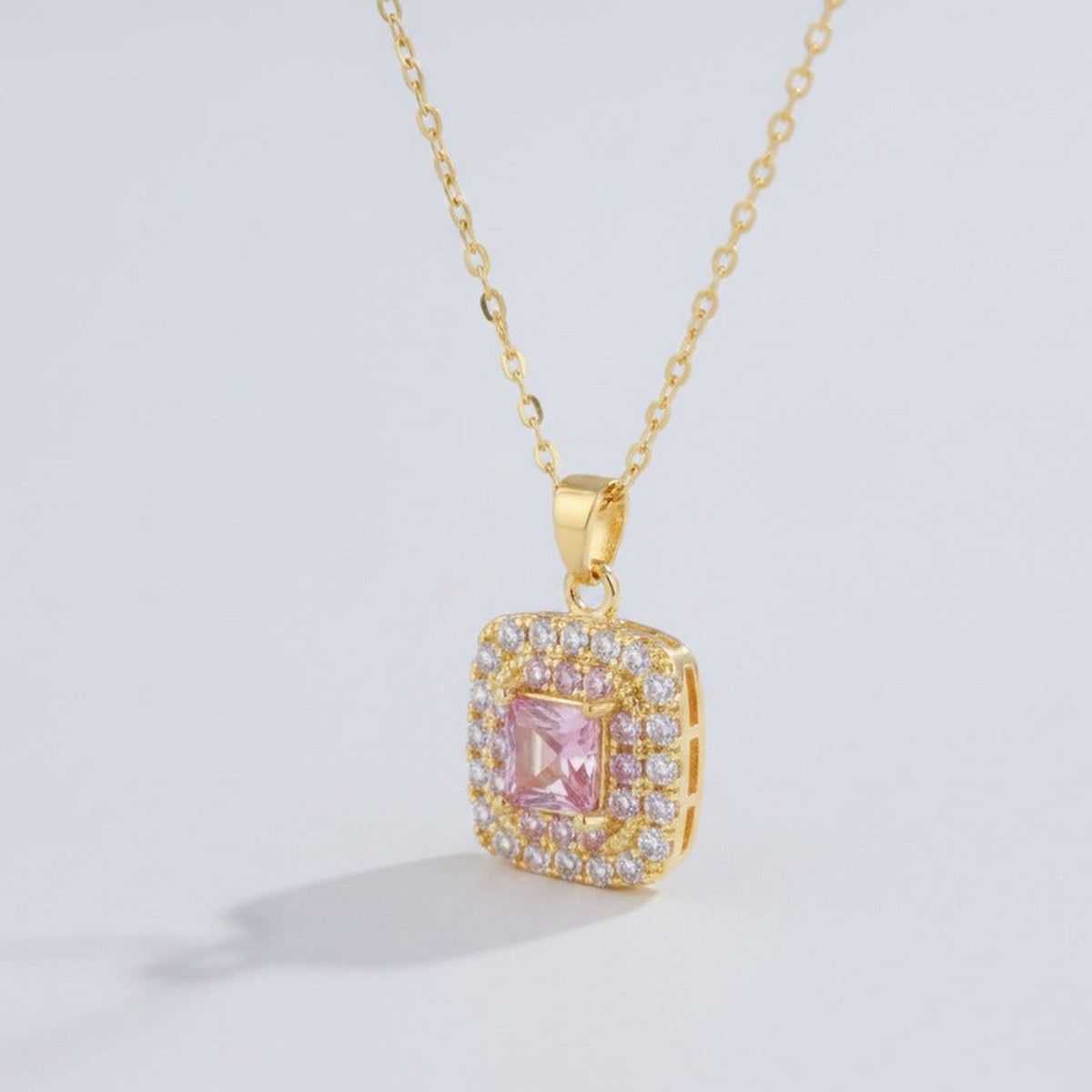 Square Crystal Pendant Necklace - Gold