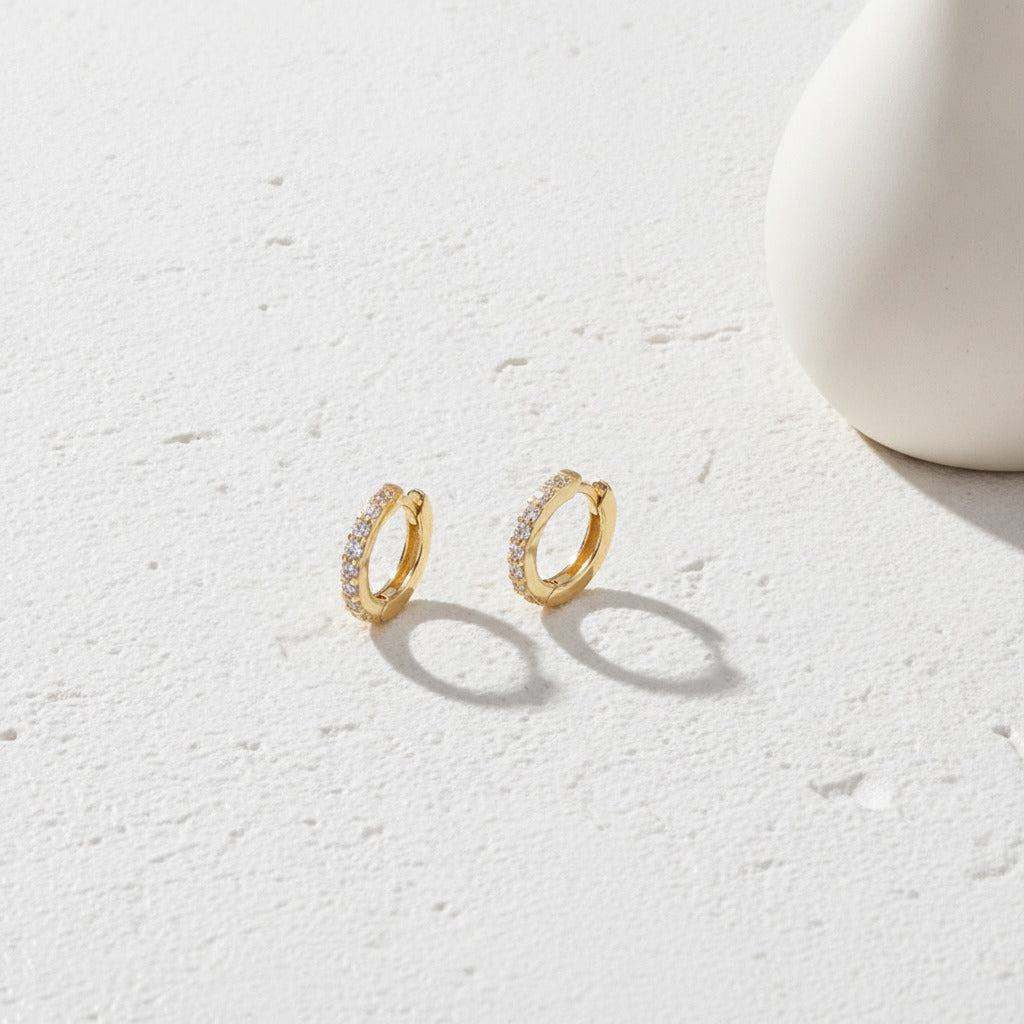 Mini Rhinestone Huggie Hoop Earrings - Gold