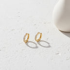 Mini Rhinestone Huggie Hoop Earrings - Gold