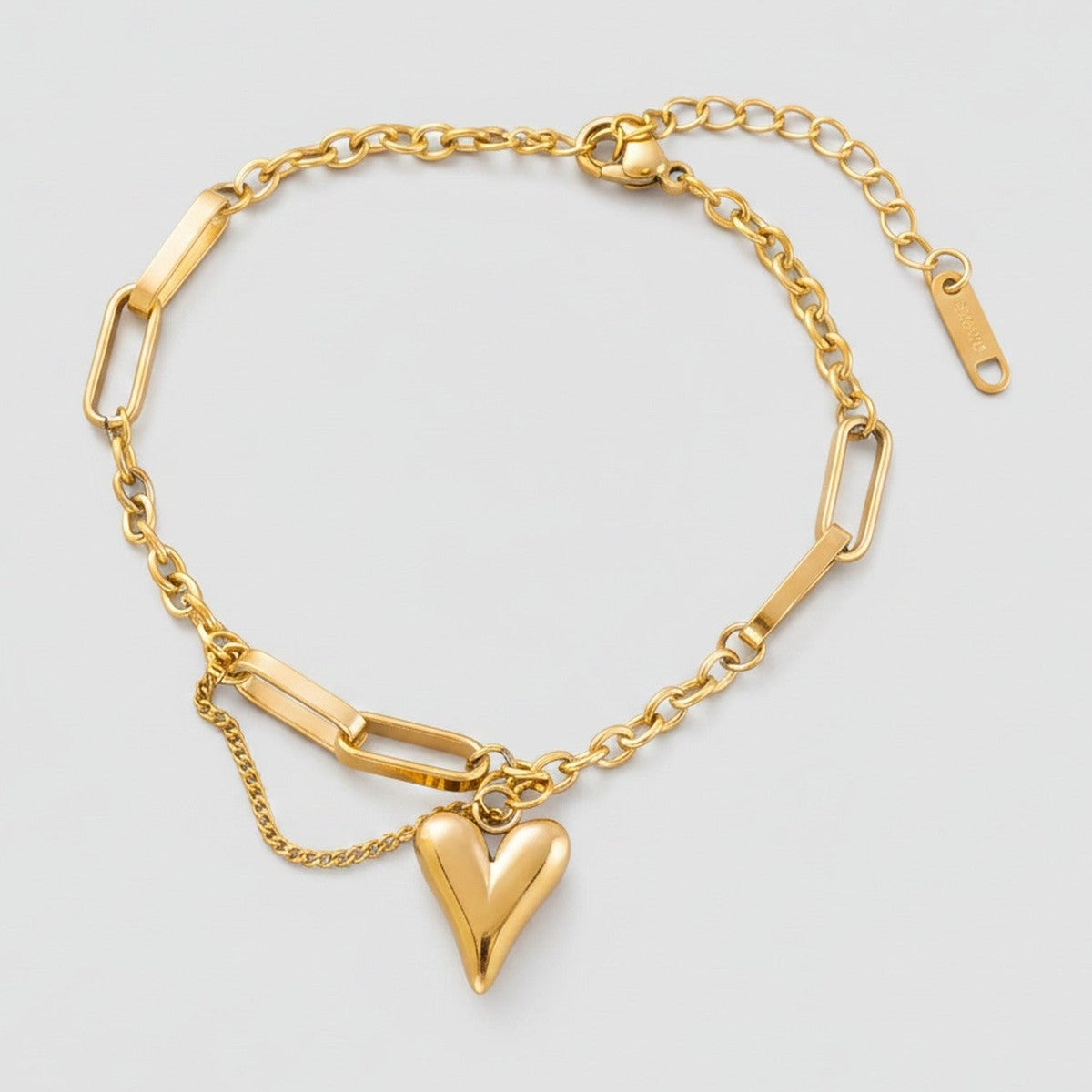 Gold Chain Bracelet With Heart Charm – jewelry (view 1)