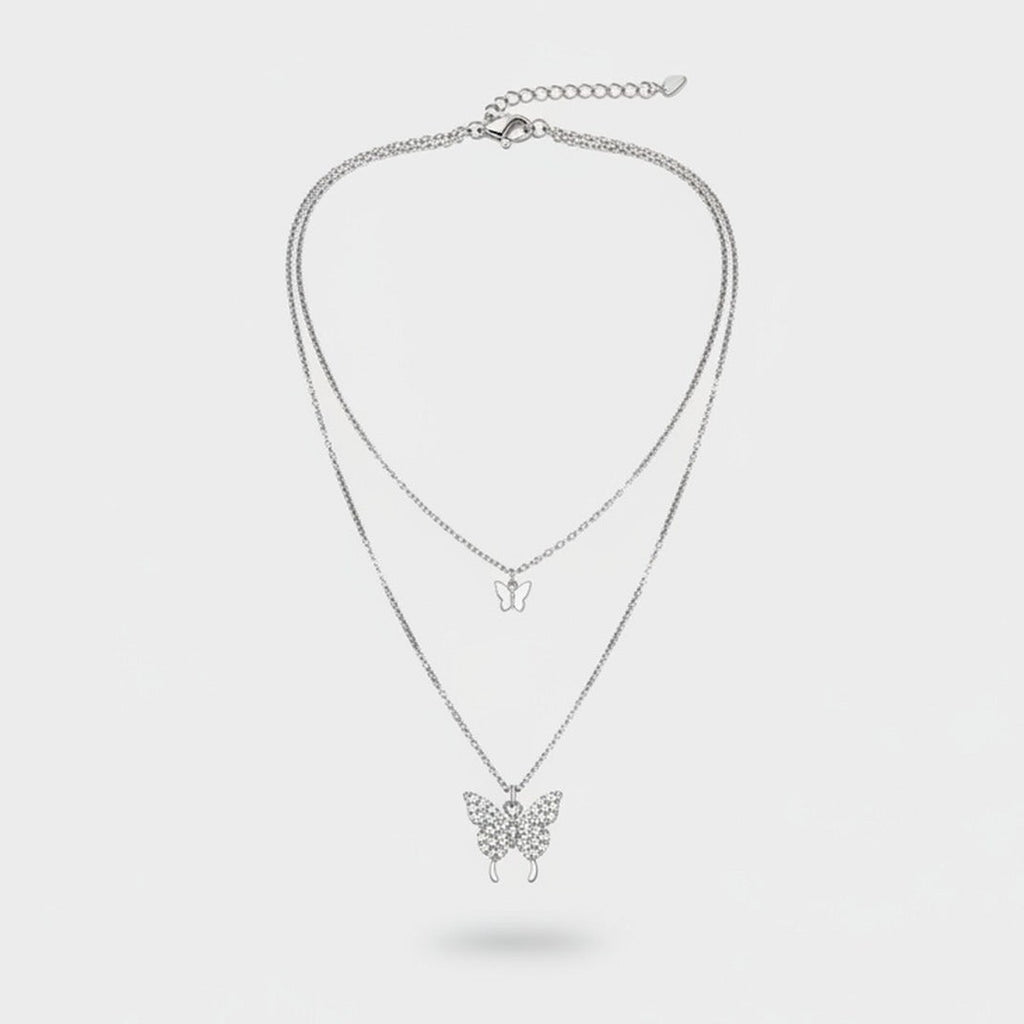 Silver Butterfly Layered Chain Necklace – jewelry (view 1)