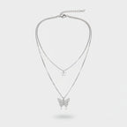 Silver Butterfly Layered Chain Necklace – jewelry (view 1)