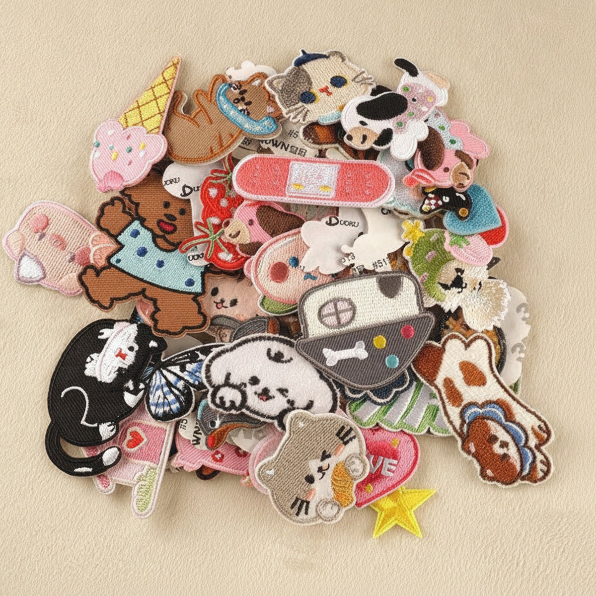 Textured Pouch Bag Charm Set - Random Patches Bundle