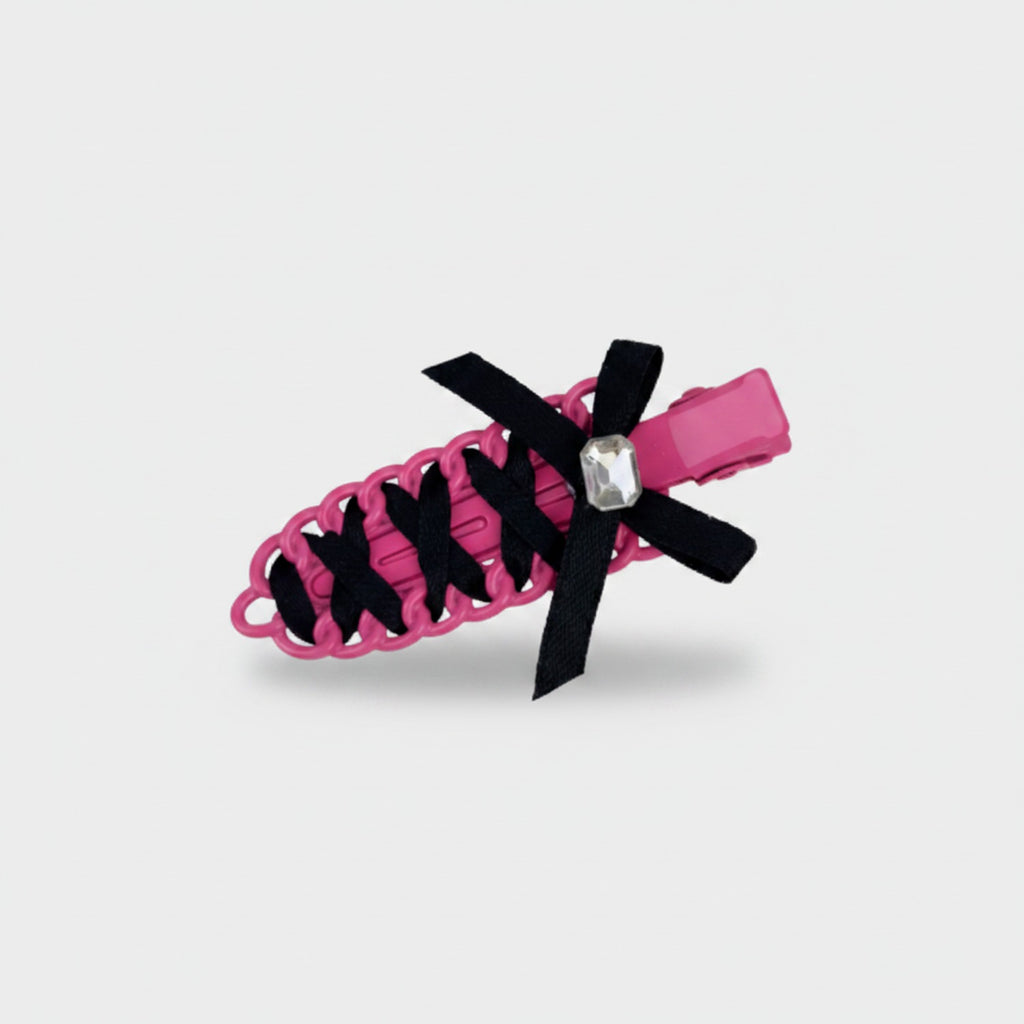 Black Bow Pink Claw Hair Clip Pink