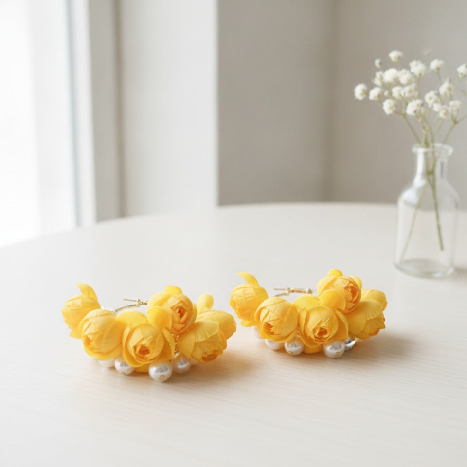 Pom Pom Petal Drop Earrings - Type 17